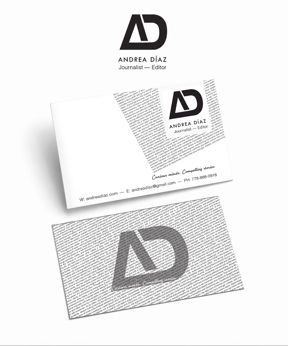 Personal Branding — Journalist | Editor — Business card mockup · typography & stationery layout